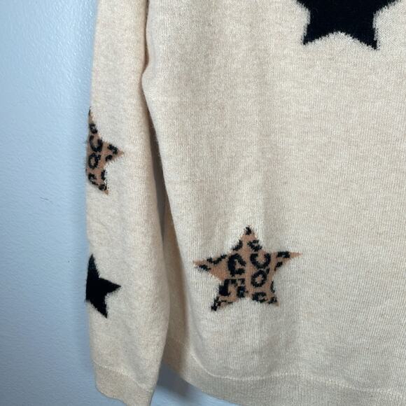 MAGASCHONI cream novelty star animal print cashmere crew neck sweater medium - Picture 6 of 10